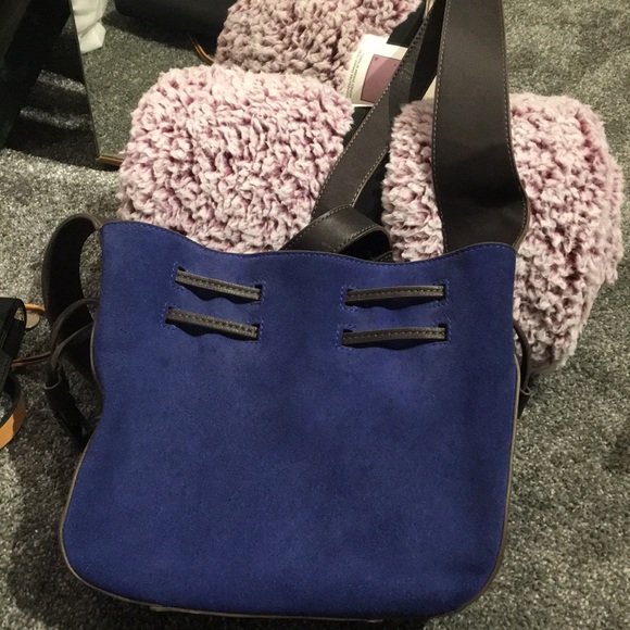 blue suede crossbody bag